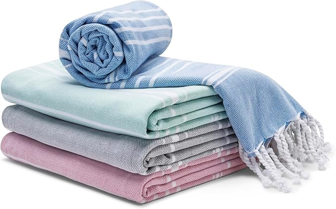 Cotton Turkish Beach Towel with Towels Oversized 36"x72" Pool Absorbent Extra Large Quick Dry Sand Travel Towel (Fresh Hues, 4 Pack)