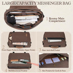 RAINSMORE Messenger Bag for Men 17-17.3 Inch Laptop Bag Water-resistant Canvas Computer Shoulder Bag Office Work Briefcase Large Casual Satchel Bags for Men Bookbag for College, Coffee