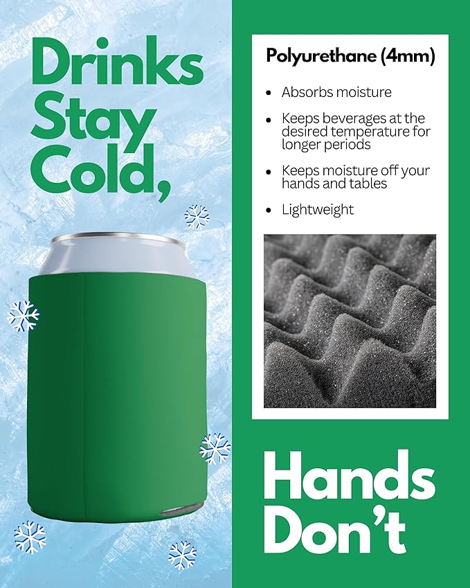 PartyPrints 25 Pack Emerald Blank Can Cooler Sleeves, Customizable Bulk Insulated Foam for Beer, Collapsible Plain Drink Holder, Cold Soda Insulator, 12oz Regular, 16oz Tall Cans