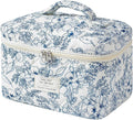 uekeboag Large Travel Quilted Makeup Bag for Women, Floral Cotton Cosmetic Bag, Coquette Aesthetic Floral Toiletry Organizer Bag