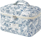 uekeboag Large Travel Quilted Makeup Bag for Women, Floral Cotton Cosmetic Bag, Coquette Aesthetic Floral Toiletry Organizer Bag