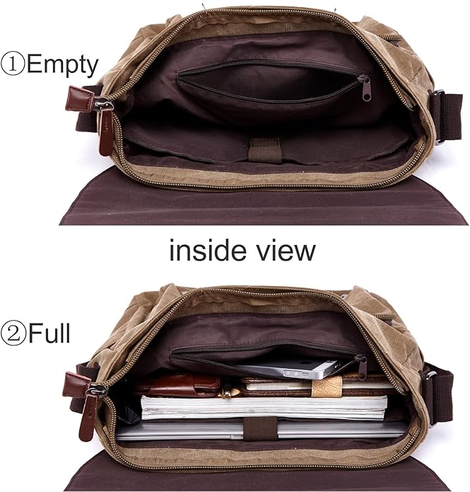 Evergoo Vintage Messenger Bag Unisex Shoulder Bags Canvas Satchel Cross Body Work Satchel Briefcase for 15.6 Inch Laptop