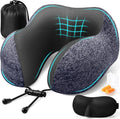 ExploreBliss Travel Pillow, Travel Pillows for Sleeping Airplane, Neck Pillow Airplane, Memory Foam Neck Pillow Set with Eye Mask, Earplugs and Storage Bag -Mottled Blue