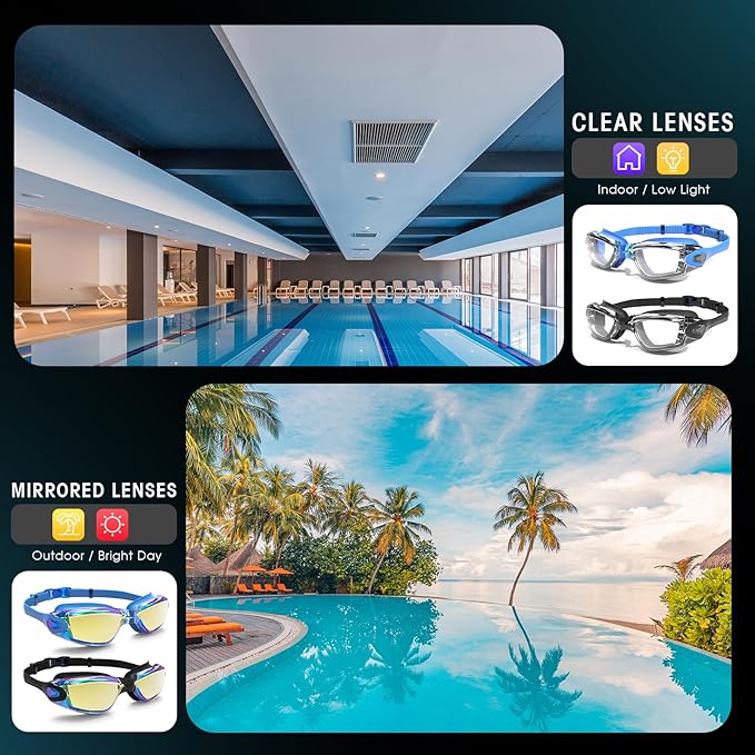 Braylin Swim Goggles, 2-Pack Swimming Goggles, Anti Fog, No Leaking For Adult Women Men Youth