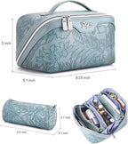 BOYATU Travel Makeup Bags Cosmetic Organizer Bag: 3 Pcs Set Large Capacity Floral Make up Bag with Compartments - Waterproof Leather Toiletry Bags with Handle for Women (01-Light Blue)