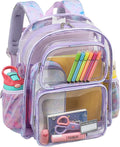 Bagseri Clear Backpack for Girls - 15 Inch Heavy Duty Kids Clear Bookbag for Kindergarten to Grade 2, Transparent School Bag with Reflective Strip, Fits Folders, Purple Tie-dye