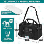 PetAmi Airline Approved Pet Carrier for Cats & Small Dogs, Soft Sided TSA Travel Carrier Bag with Sherpa Bed, Breathable Mesh Ventilation, Collapsible Bowl, Fits Under Seat, Up to 18 lbs, Small Black