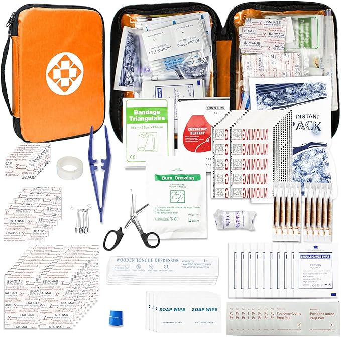 300Piece Portable First Aid Kit Refill Supplies for Car Mini Caming Emergency First Aid Kit Hiking Survival Essential Kit for Outdoor Adventure Emergency Case, Orange 1st Aid