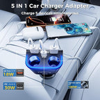 SONRU 180W Cigarette Lighter Splitter, 30W PD & Dual QC3.0 Car Charger Adapter,24V/12V Car USB Adapter 2-Socket with Voltmeter Fast Charging for iPhone 17/16/15 Car Devices