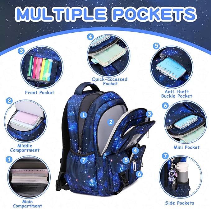 PIG PIG GIRL Kids Backpack for Girls Boys School Bags for Middle School Students Book Bag for Elementary Primary Kawaii Ita Backpack, Galaxy Astronaut