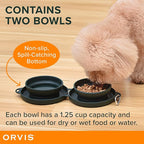 Orvis Pet Travel Collapsible Feeder with Food + Water Dish, 2-in-1, BPA Free, Food-Grade Silicone | Space-Saving Pet Travel Bowls, Nonslip Bottom + Carabiner Clip