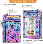 Yonlevres Credit Card Holder Slim Wallet, Butterfly RFID Wallet Women Front Pocket Small Card Holder, Travel Cute Funny Thin Card Case ID Window PU Leather RFID Blocking Card Organizer Gifts Girls
