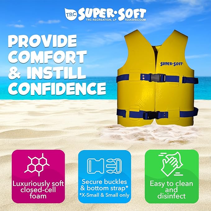 TRC Recreation Super Soft Child Life Jacket USCG Approved Vinyl Coated Foam Swim Vest for Kids Swimming Pool and Beach Gear