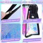 BESARME 10 Pcs Holographic Makeup Bags Bulk, Clear Portable Zippered Toiletry Bag Waterproof Cosmetic Bags SPA Bathroom Vacation Party Favors Bachelorette Gifts