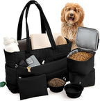 rubyloo Puffer Dog Travel Bag for Dog Moms – Doggy Diaper Bag with Pet Bowls & Food Storage or Everyday Puffy Tote – Doggy Mom Gifts for Women – Lightweight, Travel-Ready Gift for Pet Lovers - Black