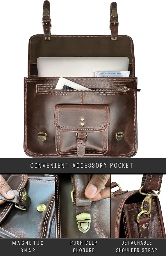 RUSTIC TOWN Leather Messenger Bag for Men - Full Grain Leather Briefcase Laptop Satchel Office Crossbody Travel Bag