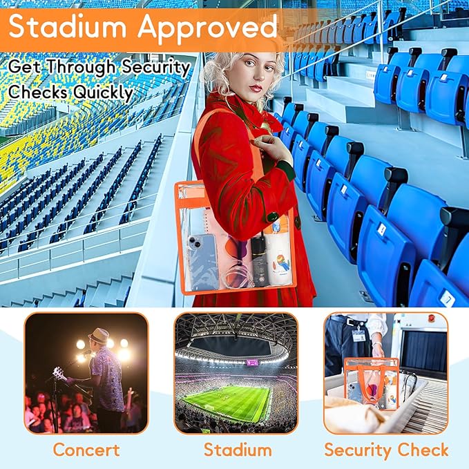 Hoiny Clear Bag for Stadium Events Approved, 12x6x12 Large Transparent Tote Bag with Zipper for Gym Concert Sports Festivals