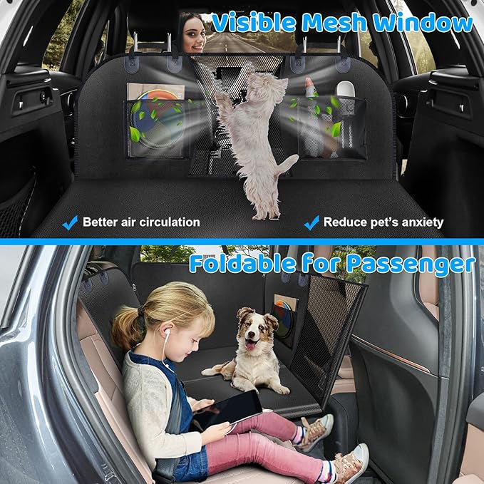 URPOWER Upgraded PU Leather Back Seat Extender for Dogs - Large Hard Bottom Dog Car Seat Cover Holds 550lbs, Waterproof Dog Hammock Pet Bed with High-Density Foam Non-Slip Backseat Protector