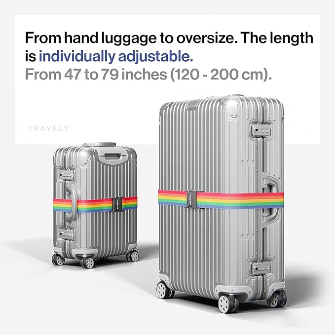 TRAVELY Luggage Straps - Particularly conspicuous & Secure - Incl. 2 Name Tags - Luggage Strap Ideal crosswise - [Set of 2]