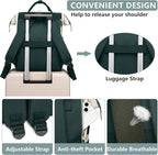 Laptop Backpack for Womem Work Bags: 17.3 Inch Travel BackPacks With USB Charging Port Anti Theft Fashion College BookBag Durable Daypack Purse Bussiness Back Pack for Nurse Teacher Green Beige
