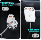 6-Port USB-C Car Charger, 123W Fast, PD 45W Compatible with iPhone16/Galaxy/Samsung S24, Cigarette Lighter Adapter with 5.7FT Cable for Rear Seat Charging (White)