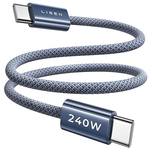 LISEN 240W Short USB C Cable, USB C to USB C Cable for iPhone 17 16 15 Pro Max iPad MacBook Pro Samsung S25, 1.6FT/2 Pack/Midnight