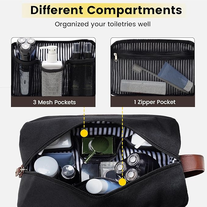 Vorspack Toiletry Bag for Men - Water Resistant Travel Bag for Toiletries, Accessories, Travel Essentials, Gifts - Black (Pack of 4)