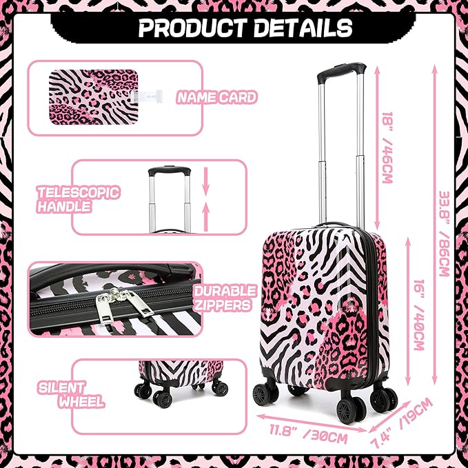 Kids Luggage with Spinner Wheels 5 Piece Carry on Suitcases for Girls Backpack with Lunch Box Pencil Case 16" Toddler Suitcase Set Airline Approved (Pink Leopard)