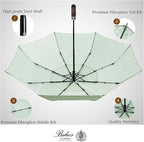 Balios Travel Folding Umbrella with Real Wood Handle Auto Open Close Vented Windproof Canopy - Designed in UK
