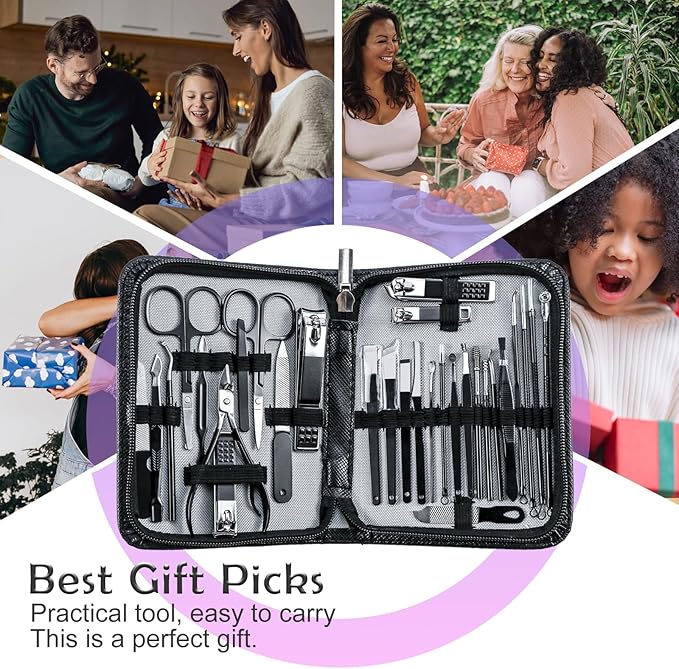 Manicure Pedicure Kit Professional 30pcs Complete Nail Care kit，fingernail and toenail Clippers and Manicure kit for Men with Travel Deluxe Beauty Tools Convenience Set (Black)