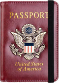 TOURSUIT RFID Blocking Passport Holder for Women Men, Leather Passport Travel Wallet with 3D Metal Badge, Travel Document Organizer Cover Accessories (Rose Red)