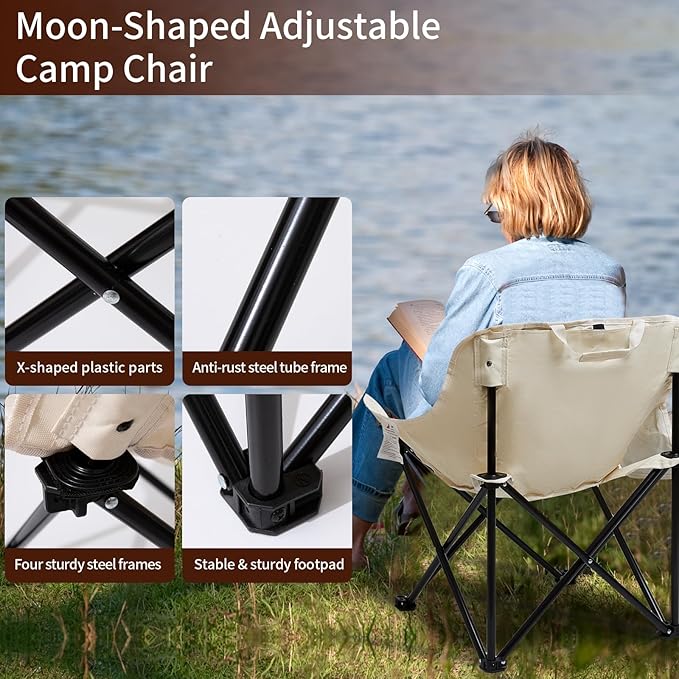 SHANQUAN 2 Pack Folding Camping Chair, Compact Camp Chair,Outdoor Lawn Portable Lightweight Backpacking Chair with Carrying Bag for Outdoor Camp,Travel,Beach,Picnic,Fishing, Hiking (Beige)