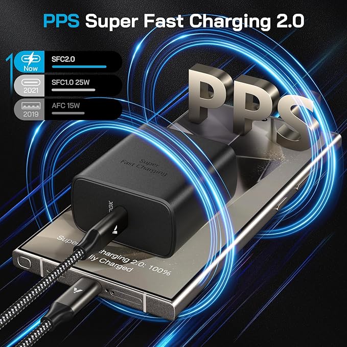 Super Fast Charger USB C, Type-C Android Phone Charger Fast Charging Block with 10FT Type C Cords for Samsung Galaxy S26 Ultra/S25 Ultra/S24 Ultra/S24+/S23 Ultra/S23+/S22 Plus/S20, Tab S9/S8 Ultra