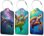 Turtle Luggage Tags for Suitcase 3 Pack, Privacy Cover ID Label with Stainless Steel Loop and Address Card for Travel Bag Suitcase