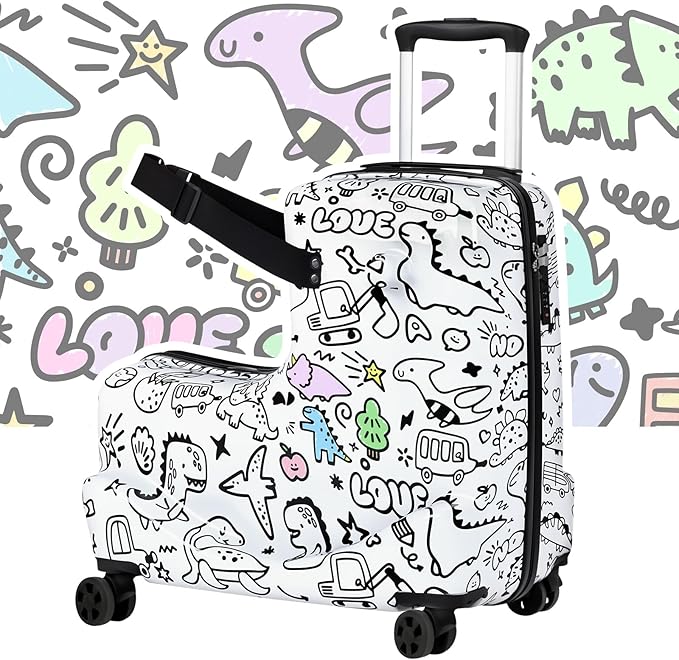 smilesun 20" Kids Ride On Luggage with DIY Coloring, Durable Lightweight Carry On Travel Suitcase with Spinner Wheels, TSA Lock