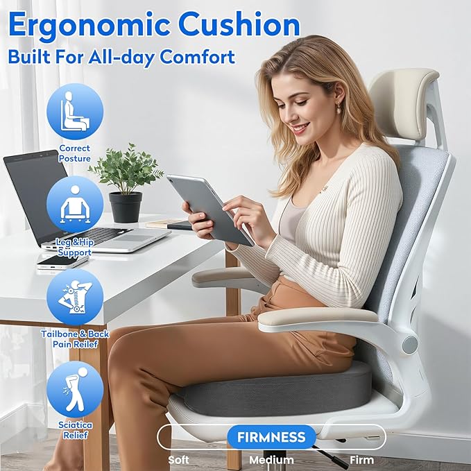 XXL Seat Cushion Office Car Seat Cushion, Memory Foam Cushion for Office Chair, Car Seat, Airplane, Bleacher Non-Slip Chair Pad, Butt Pillow for Desk, Wheelchair, Car