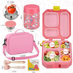 wiwens Bento Lunch Box for Kids with 12oz Soup Thermo Leak-Proof Lunch Food Container with 5 Compartment Thermo Hot Food Jar and Insulated Lunch Bag for Kid Toddler Girls Boys to School