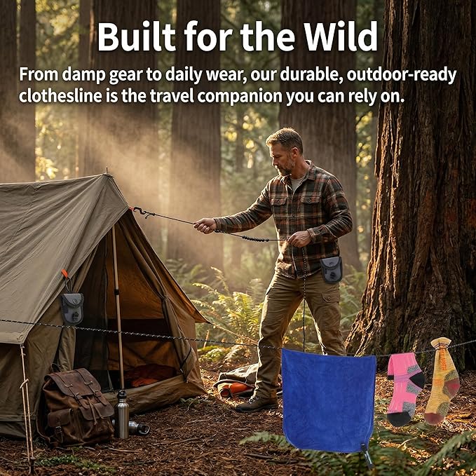 Compact Travel Clothesline for Drying Laundry in Hotel Room Portable Clothes Line with 12 Beads 9.8 Feet Lightweight for Camping Traveling Cruise Ships and Travel Use