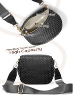 Trendy Woven Checkered Crossbody Bum Bag for Women，PU Leather Checkered Purse Fanny Packs Belt Bag (Woven Bum Bag - Pure Black)