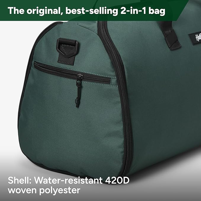 Halfday Convertible 2-in-1 Garment Duffel Weekender Bag 45L: Wrinkle-Free Travel (Hanging Suit Compartment, Shoe Pockets, Trolley Sleeve), Durable & Water-Resistant Carry-on, Hunter