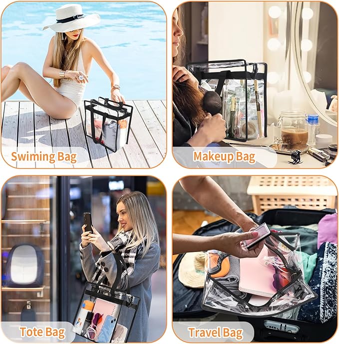 Hoiny Clear Bag for Stadium Events Approved, 12x6x12 Large Transparent Tote Bag with Zipper for Gym Concert Sports Festivals