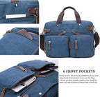 CROCOD 3 In 1 Canvas Convertible Laptop Bag for Men Women, 17.3 inch Laptop Messenger Bag Work Briefcase, Computer Shoulder Bag for Travel Business Office (17.3 Inch, Blue) | 3 In 1, Multi-pocket