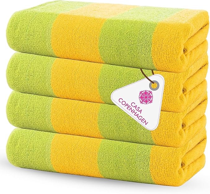 CASA COPENHAGEN Malibu 4Pcs 100% Egyptian Cotton Beach Towels Gift Set- Green, 30"X60", 4 Beach Bath Towels Set (Box Pack,Gift Ribbon Set for Women & Men)
