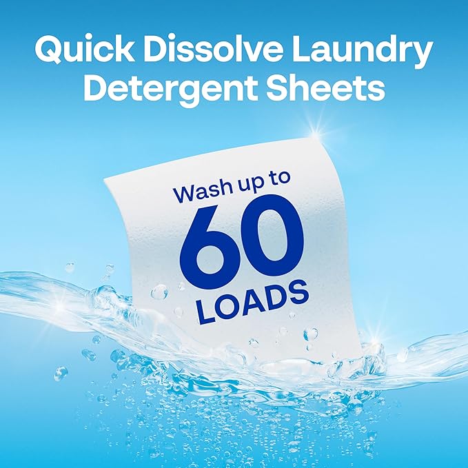 Earth Breeze Laundry Detergent Sheets Fresh Spring Blossoms - 60 Loads - Eco Laundry Sheets - Travel Laundry Soap Sheets for Hot & Cold Cycles - Tackles Tough Stains & Odors - Gentle on Skin, 30 Ct