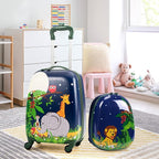 BABY JOY 2 PC Kids Luggage, 16" Toddlers Carry-on Suitcase & 12” Backpack Set, Children Travelling Case w/ 4 Casters & Retractable Handle, Lightweight Trolley Case for Boys & Girls (Elephant)