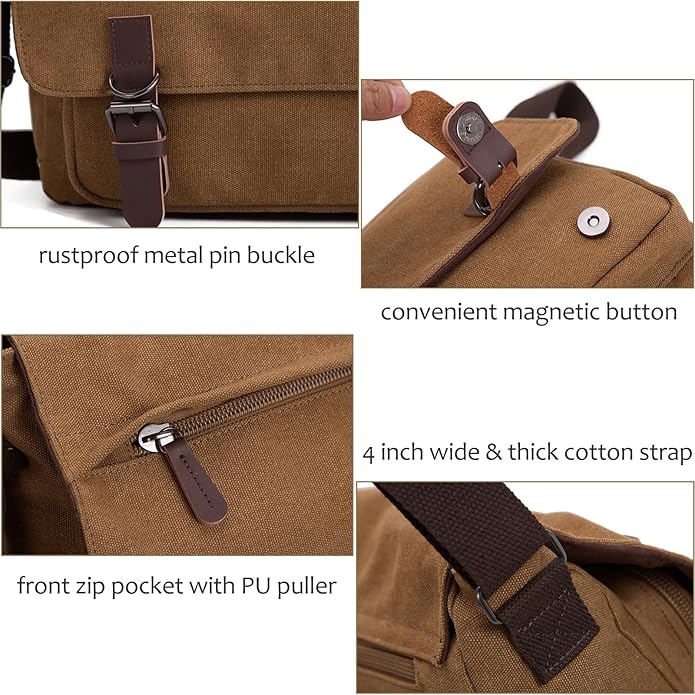 Evergoo Vintage Messenger Bag Unisex Shoulder Bags Canvas Satchel Cross Body Work Satchel Briefcase for 15.6 Inch Laptop