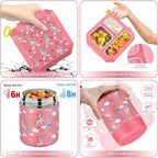 wiwens Bento Lunch Box for Kids with 12oz Soup Thermo Leak-Proof Lunch Food Container with 5 Compartment Thermo Hot Food Jar and Insulated Lunch Bag for Kid Toddler Girls Boys to School