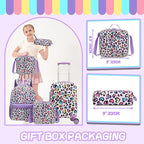 Kids Luggage with Spinner Wheels 5 Piece Carry on Suitcases for Girls Backpack with Lunch Box Pencil Case 16" Toddler Suitcase Set Airline Approved (Bainbow Leopard)