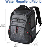 KROSER TSA Friendly Travel Laptop Backpack 17.3 inch XXXL Gaming Backpack Water-Repellent College Daypack Business Backpack with RFID Pockets & USB Port for Men/Women-Black/Grey