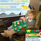 Esjay Toddler Busy Board Montessori Toys for Boys and Girls, Sensory Book Educational Activities for Learning Fine Motor Skills, Birthday Gifts Toddlers, Travel Toys for Airplane Car, Green Dinosaur